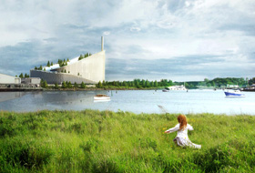 Building with a green roof surrounded by green scenery
