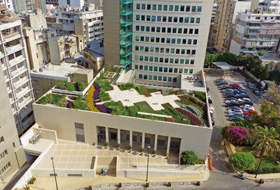 Roof garden surrounded by skyscrapers