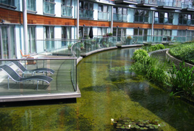 Roof garden with water channels