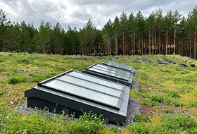 Green roof with skylights