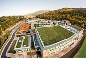 Pitched green roofs from bird's eye view